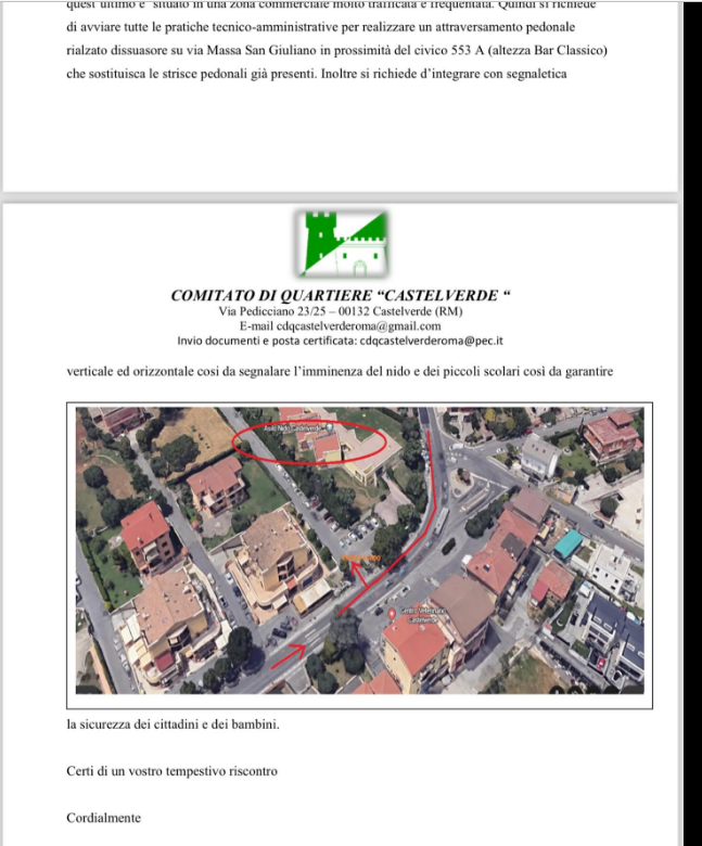 Al momento stai visualizzando Richiesta inserimento attraversamento pedonale rialzato con dissuasore su via massa san giuliano in prossimità civico 553 A (altezza Bar Classico) zona Castelverde Roma Est