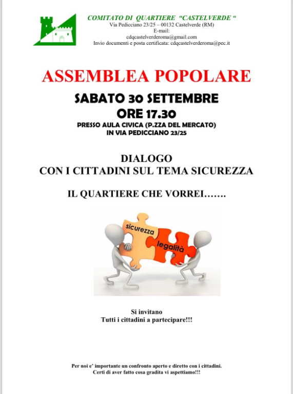 Scopri di più sull'articolo ASSEMBLEA PUBBLICA TEMA SICUREZZA