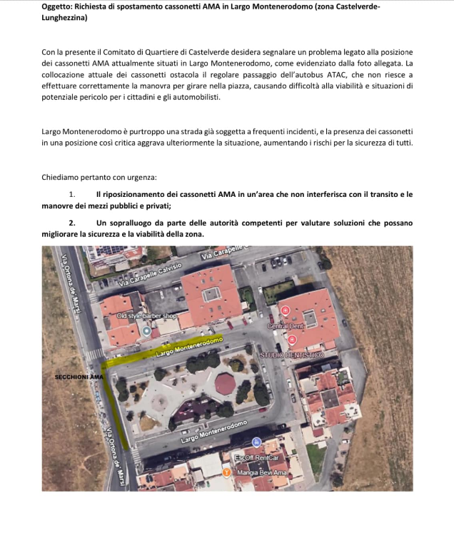 Al momento stai visualizzando Segnalazioni agli enti competenti per migliorare la vivibilità del quartiere Castelverde-Lunghezzina 1-2.